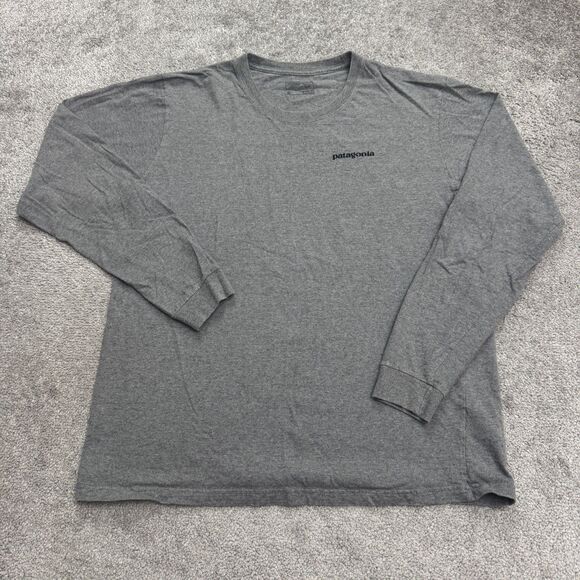 Patagonia Long Sleeve Graphic T-Shirt Mens Medium Gray Organic Cotton Crew Tee - Picture 1 of 13